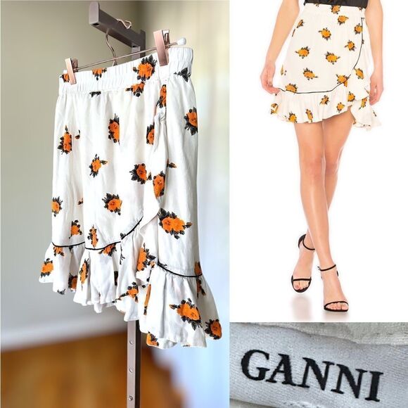 GANNI Floral Printed Crape Skirt Size 36 / 4 - Picture 1 of 12